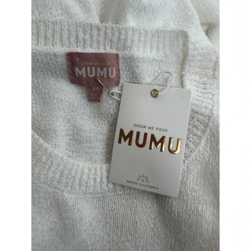 Show Me Your Mumu Woodsy Sweater Ciao Cocktail Graphic Knit White Medium NWT